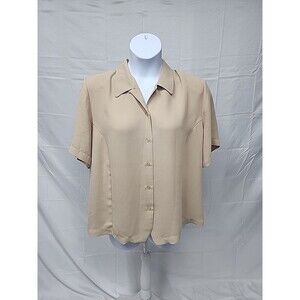 Liz Baker Tan Button Front Blouse SZ 24W Business Wear Layering (3X)